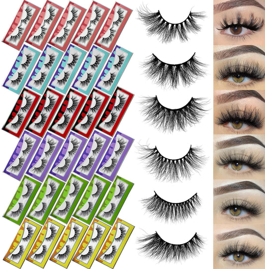 Ninglash Mink Lashes Bulk – 30 Pack, 6 Styles, 15–22mm Real Mink Full Strip Lashes