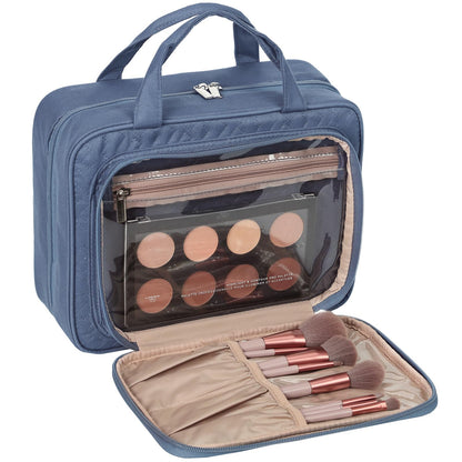 NISHEL Hanging Travel Toiletry Bag – Visible Makeup Organizer (Aegean Blue)