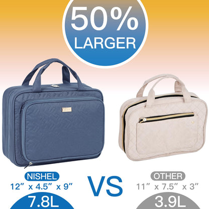 NISHEL Hanging Travel Toiletry Bag – Visible Makeup Organizer (Aegean Blue)