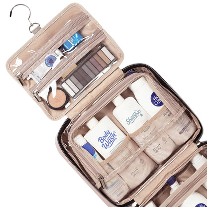 NISHEL Travel Toiletry Bag for Women – Large Hanging Organizer for Full-Sized Shampoos, Makeup & Accessories | Pink