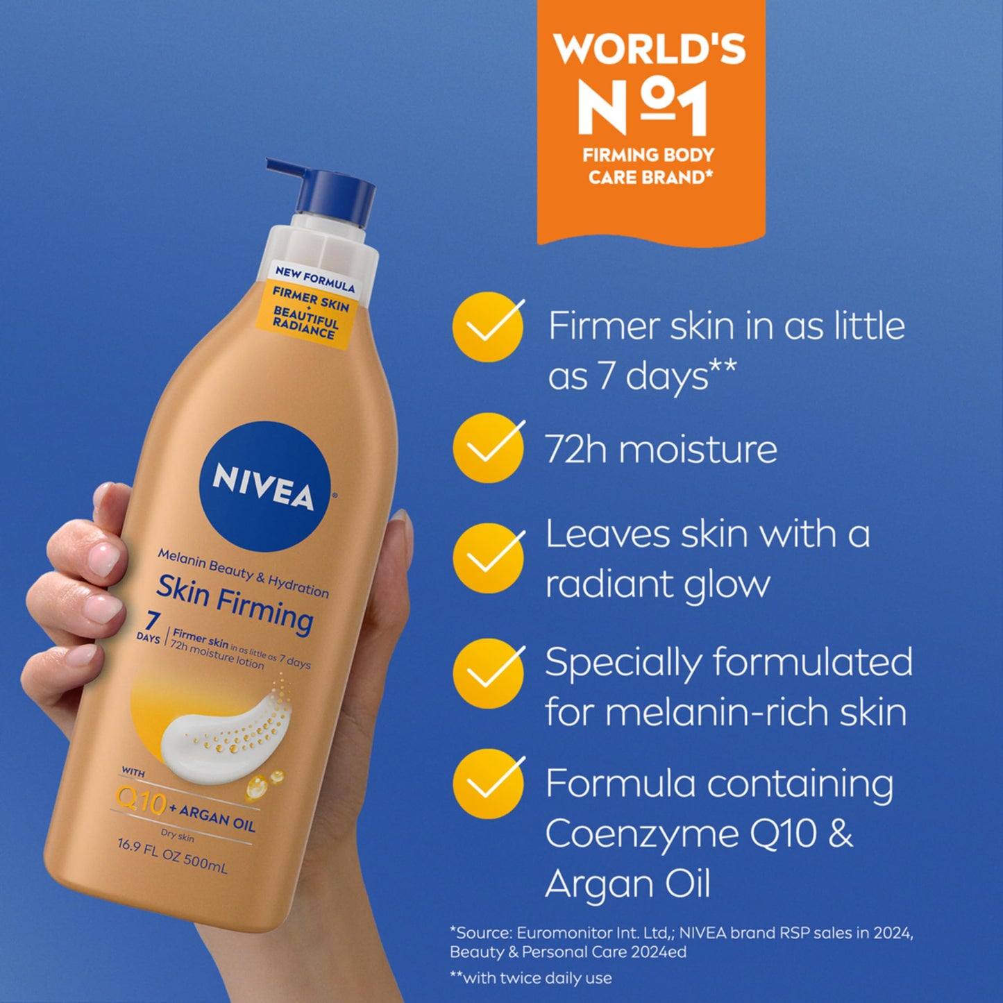 NIVEA Skin Firming Melanin Beauty & Hydration Lotion with Q10 & Argan Oil – 16.9 oz