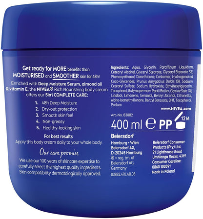 NIVEA Rich Nourishing Body Cream with Almond Oil – 400ml Jar | Deep Moisture