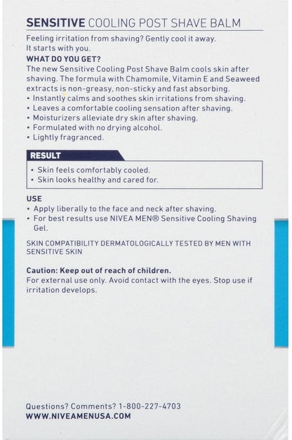 NIVEA for Men Sensitive Cooling Post Shave Balm 3.3 oz – Gentle, Non-Greasy Aftershave Care