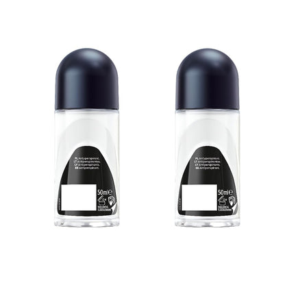 NIVEA Men Black & White Invisible Roll-On Deodorant 50ml – 72H Protection, No White Marks, 2-Pack