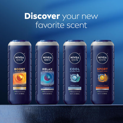 NIVEA MEN Boost 3-in-1 Body Wash with Citrus & Caffeine – 16.9 oz (Pack of 3)