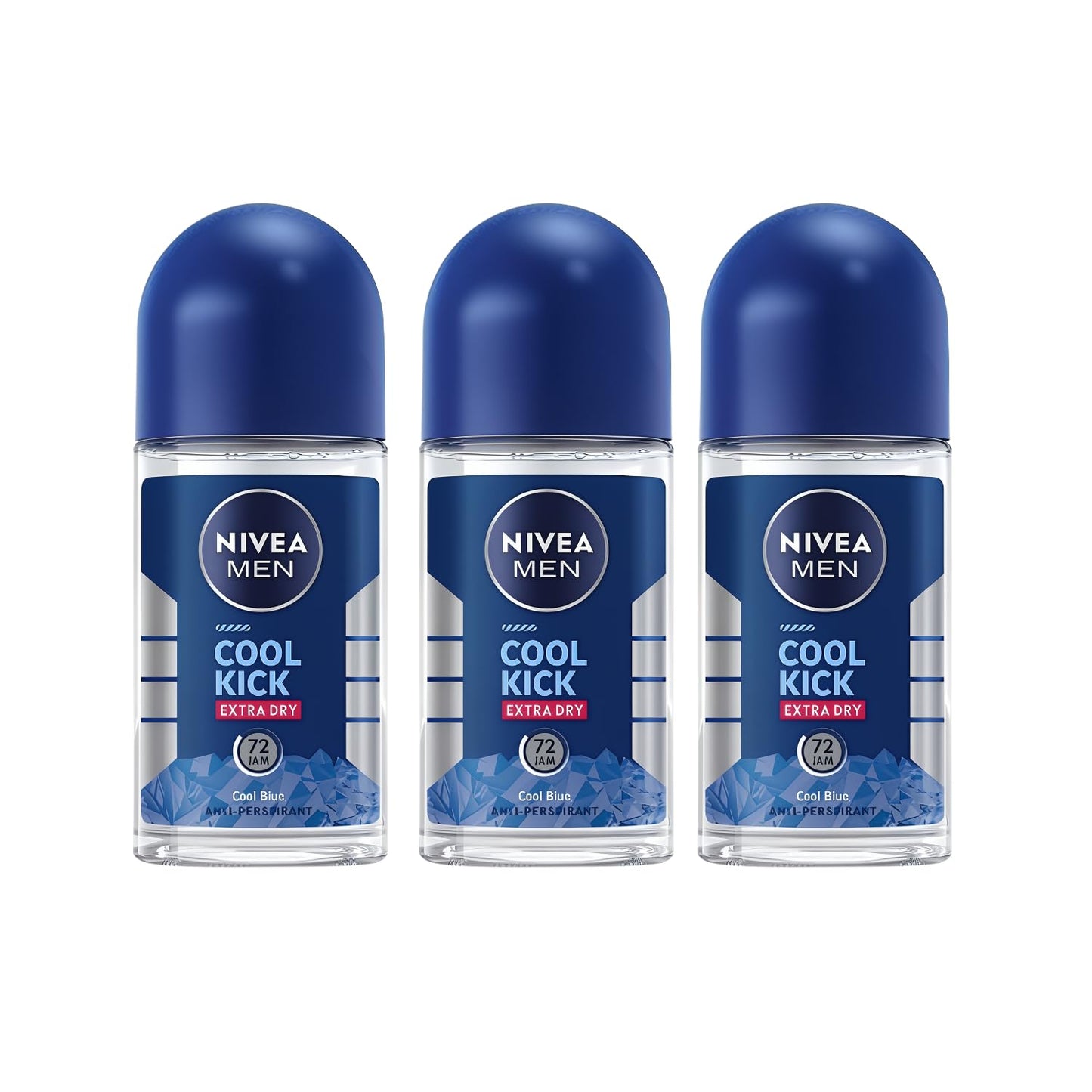 NIVEA Men Cool Kick Anti-Perspirant Roll-On Deodorant 50ml – 72h Sweat and Odor Protection (3 Pack)