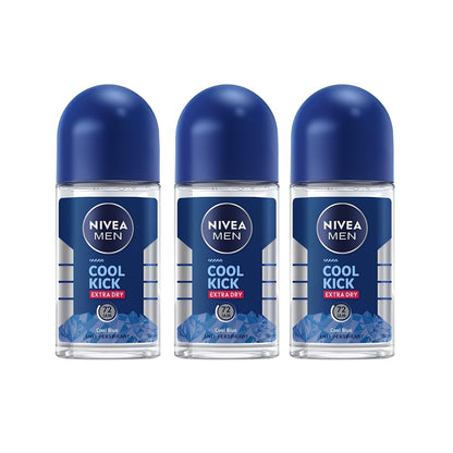 NIVEA Men Cool Kick Anti-Perspirant Roll-On Deodorant 50ml – 72h Sweat and Odor Protection (3 Pack)