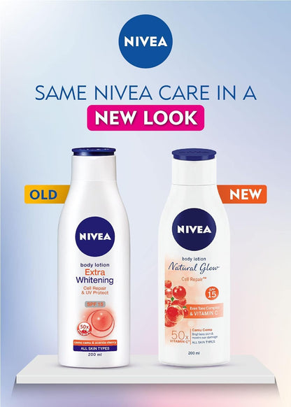 NIVEA Body Lotion Natural Glow – Vitamin C SPF 15, Cell Repair & Even Tone, 400 ml
