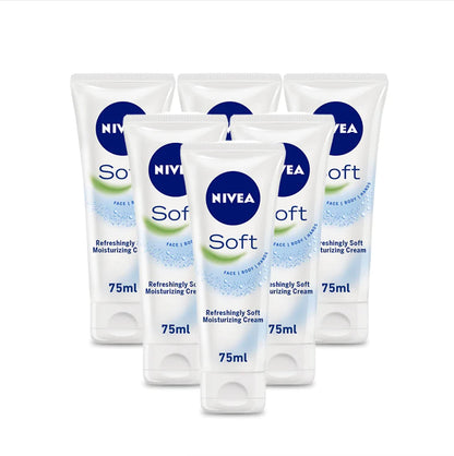 NIVEA Soft Moisturizing Creme 2.6 oz — Pack of 6 | Lightweight Hydration for Skin