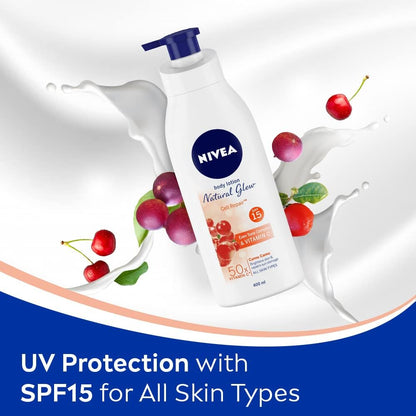 NIVEA Body Lotion Natural Glow – Vitamin C SPF 15, Cell Repair & Even Tone, 400 ml