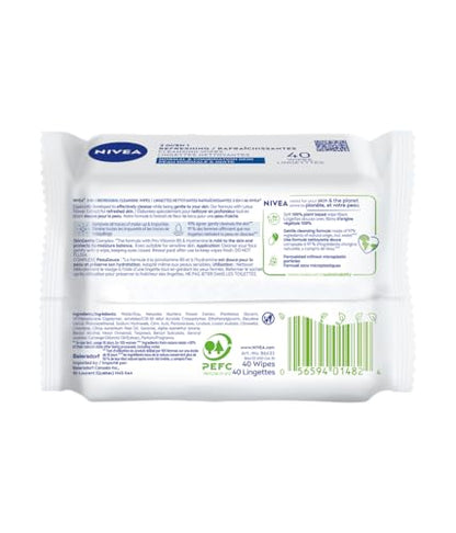 NIVEA 3-in-1 Refreshing Face Cleansing Wipes (40 ct) – Biodegradable Plant-Based Fibres