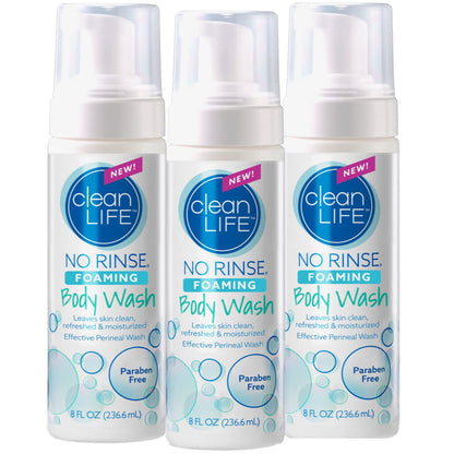 No-Rinse Foaming Body Wash – Waterless Cleanser for All Ages (8 oz x 3 Pack)