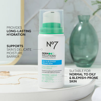 No7 Derm Solutions Daily Face Moisturizer – Hydrating Ceramides & Niacinamide for Oily, Blemish-Prone Skin (3 oz)