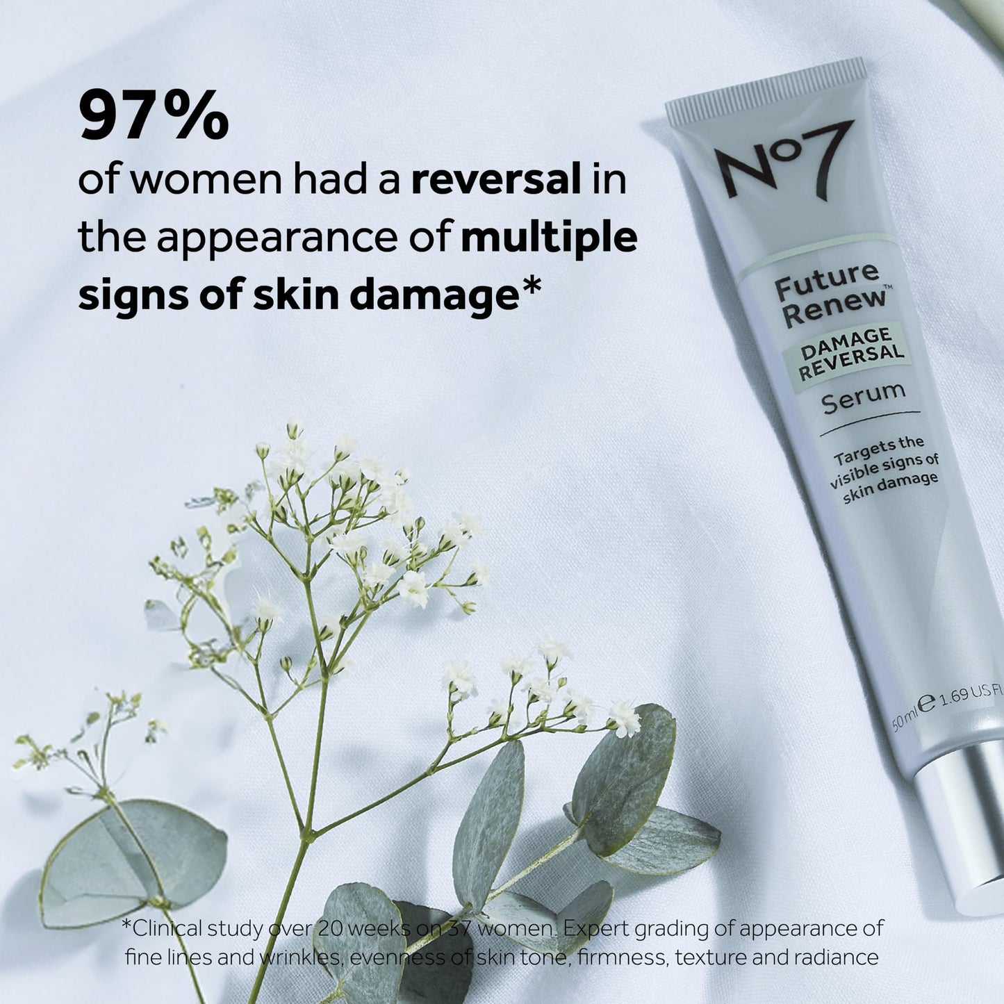 No7 Future Renew Damage Reversal Serum – Hyaluronic Acid + Niacinamide for Glowing Skin | Dermatologist-Approved