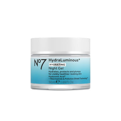 No7 HydraLuminous+ Night Gel Moisturizer – Hyaluronic Acid & Niacinamide, 1.69 fl oz