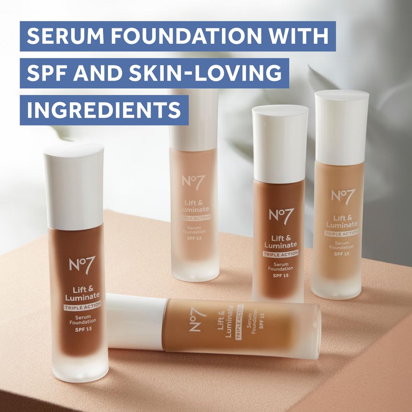 No7 Lift & Luminate Triple Action Serum Foundation SPF 15 – Dewy Glow for Mature Skin (Cashew, 30ml)