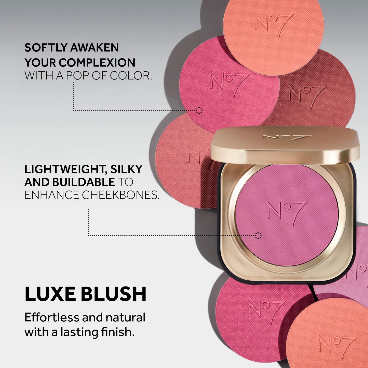 No7 Pro Artist Luxe Powder Blush for Cheeks – Buildable, Silky Finish Rose (5g)