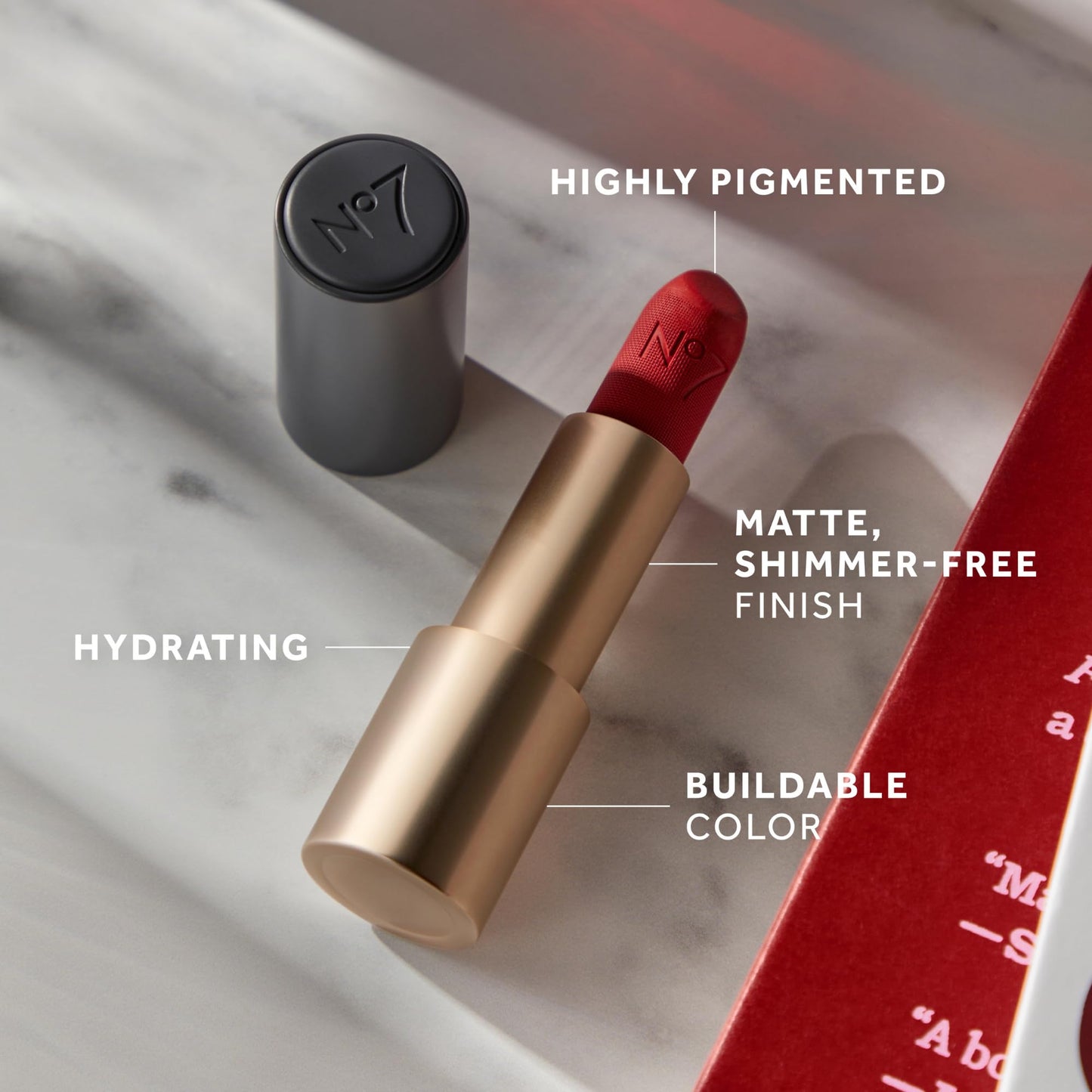 No7 Pro Artist Muse Matte Lipstick – High-Impact Color, Hydrating Matte (0.11 oz)