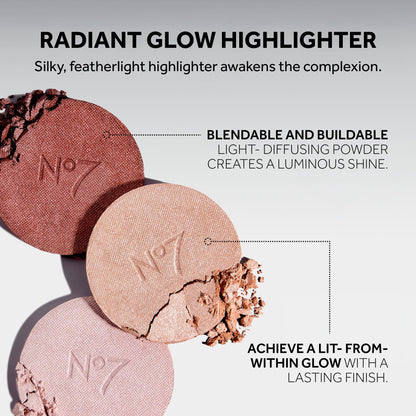 No7 Radiant Glow Powder Highlighter – Lightweight, Buildable Dewy Shine (Gold Silk 5g)
