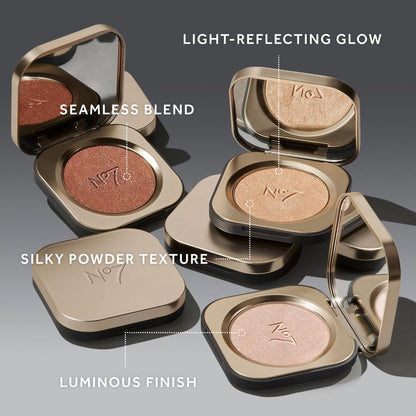 No7 Radiant Glow Powder Highlighter – Lightweight, Buildable Dewy Shine (3 Shades, Pink Silk) 5g