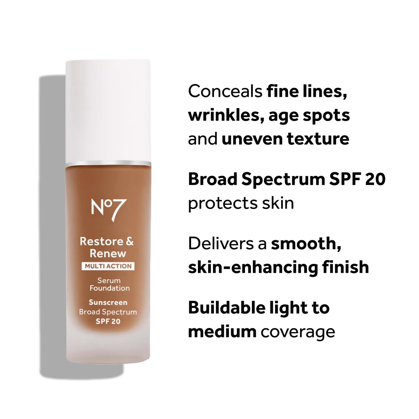 No7 Restore & Renew Multi Action Serum Foundation Cedar – Medium Coverage, SPF 15, Vitamin C & Collagen