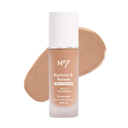 No7 Restore & Renew Multi Action Serum Foundation - Warm Beige | SPF 20, Medium Coverage