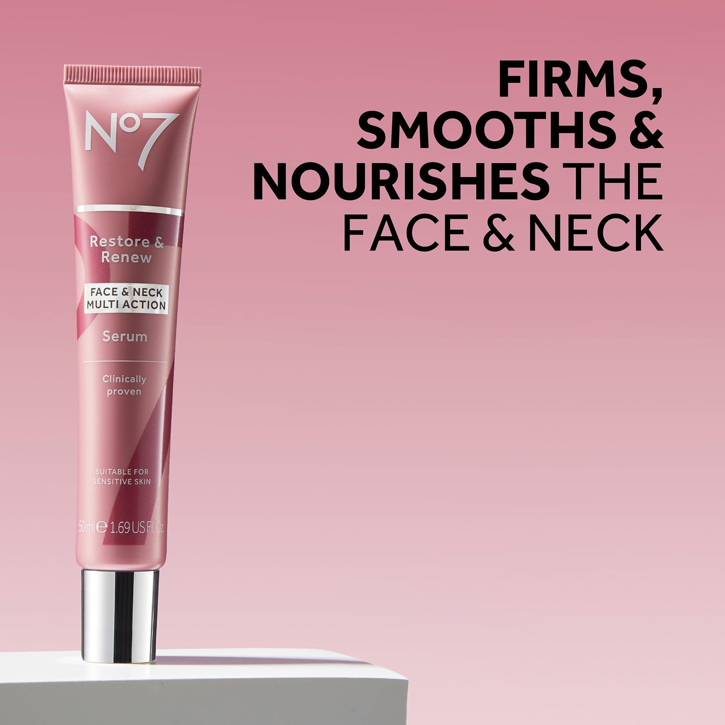 No7 Restore & Renew Multi-Action Serum – Firming Face & Neck, Hibiscus Peptides & Hyaluronic Acid