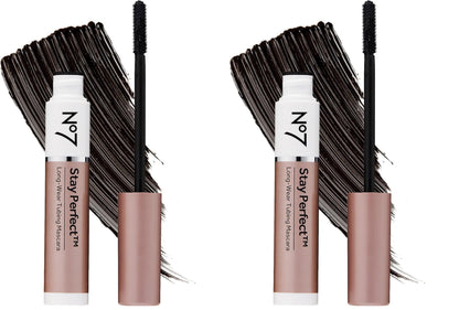 No7 Stay Perfect Mascara – Smudge-Proof, 24h Volume with Straight Brush, Rain & Tear-Proof (Pack of 2)