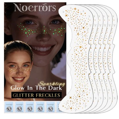 Noerrors 6pcs Glitter Freckles Glow-in-the-Dark Temporary Tattoos – Gold Star Sparkle Patches for Party