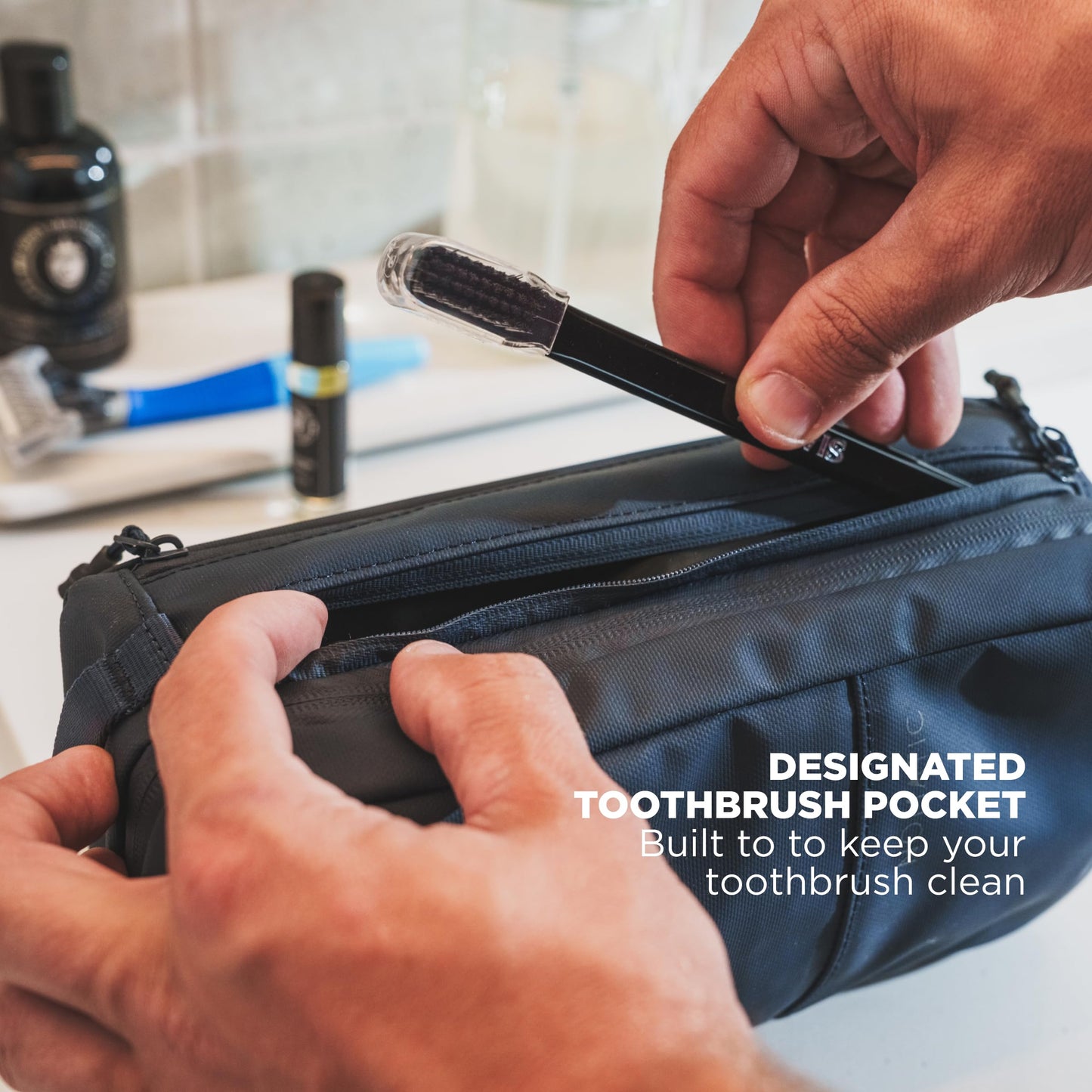 NOMATIC Toiletry Bag for Travel - Navy Small V2 | Compact, Water-Resistant Organizer