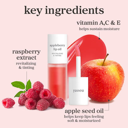 NOONI Lip Oil Set Appleberry & Applefig | Long-Lasting Hydration, Plumping Shine, Tinted Lip Glow