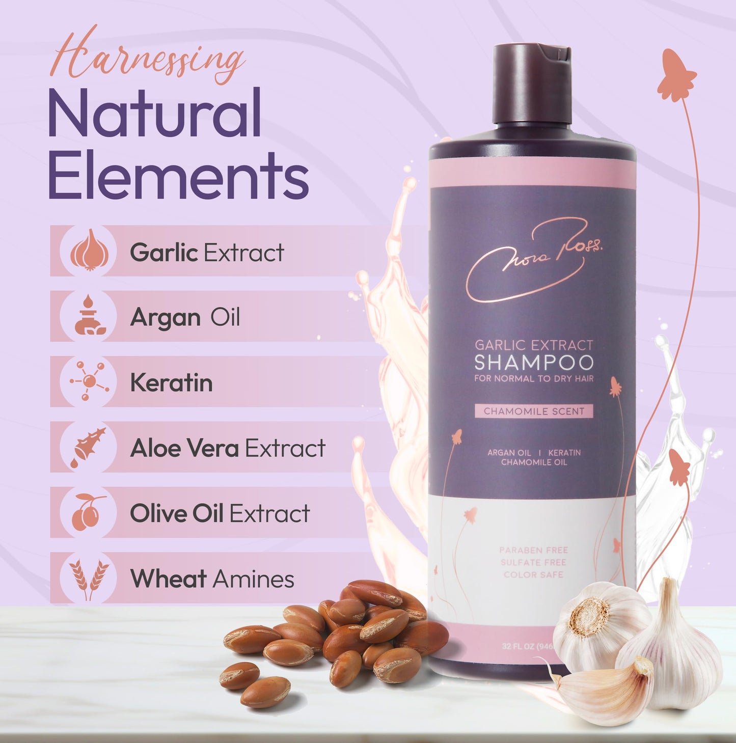 Nora Ross Garlic Extract Daily Shampoo with Argan Oil – Chamomile Scent, 32oz