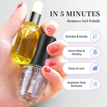 NORCICO Gel Polish Remover Kit – Fast 2-5 Min, No-Soak, 10ml Cuticle Oil & Pro Tools
