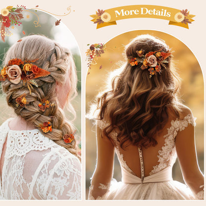 Norme 5 Pcs Wedding Flower Hair Comb & Hairpins Set – Boho Orange Floral Accessories