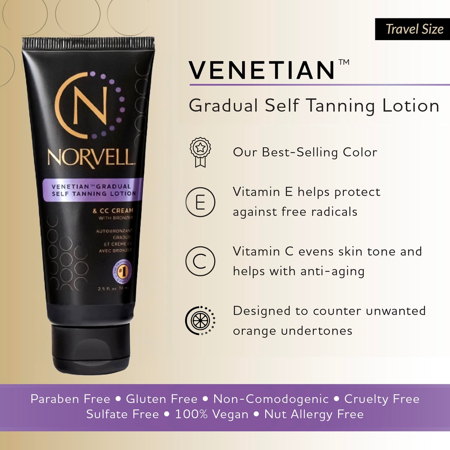 Norvell Venetian Sunless Self Tanner Travel Size - Gradual Color Extender Moisturizing Lotion (2.5 oz)