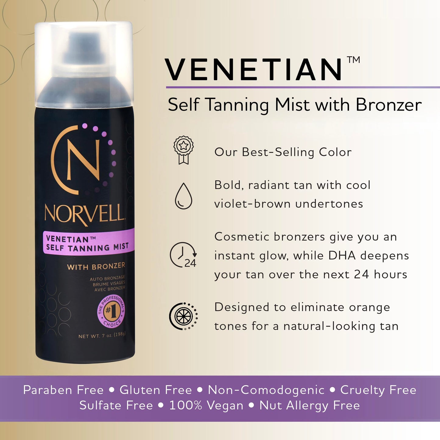 Norvell Venetian Sunless Self Tanner Mist 7 oz – Instant Bronzer & Streak-Free Glow