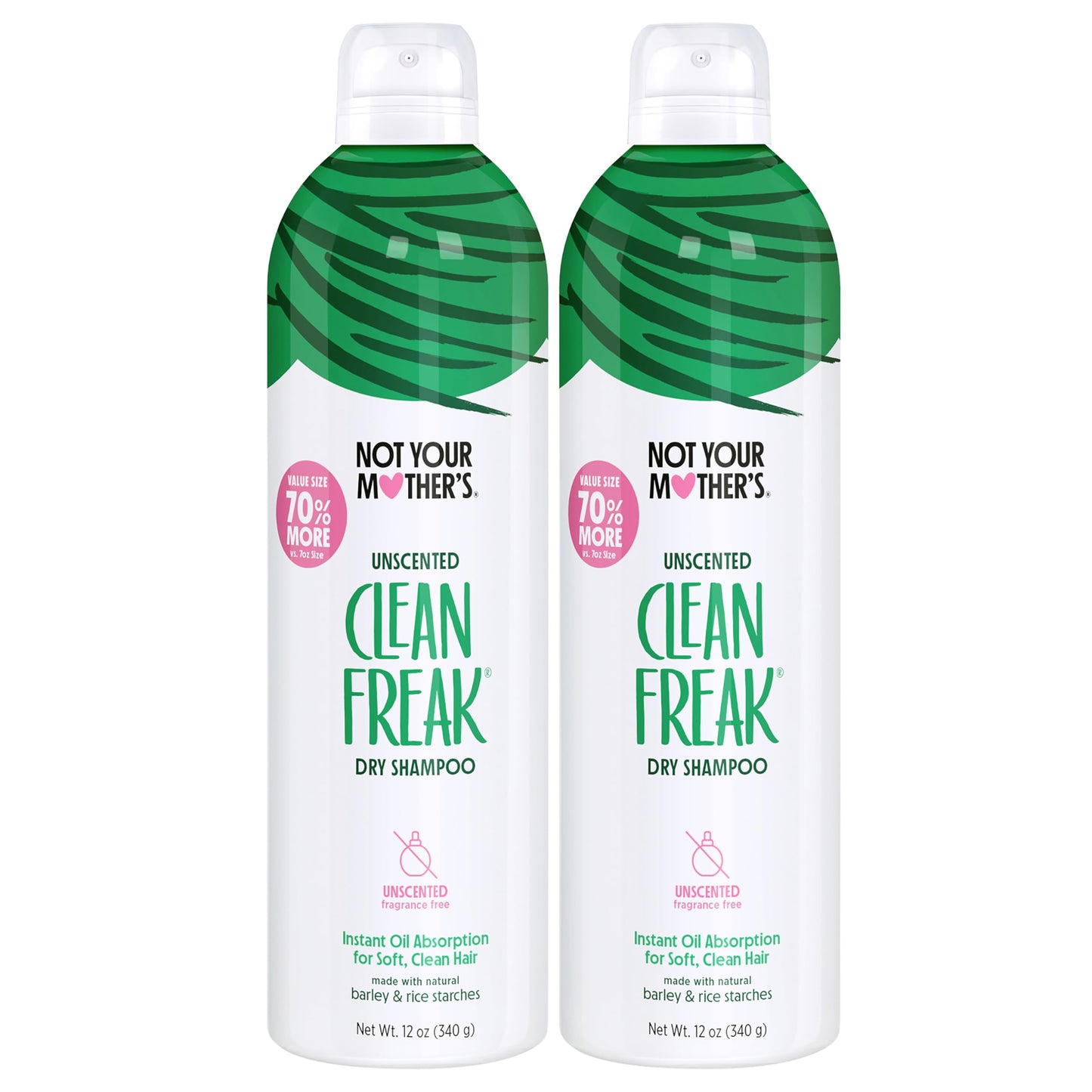 Not Your Mother's Clean Freak Unscented Dry Shampoo Value Pack – 2 x 12 oz, Oil Absorption, No Rinse, All Hair Types