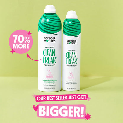 Not Your Mother's Clean Freak Unscented Dry Shampoo Value Pack – 2 x 12 oz, Oil Absorption, No Rinse, All Hair Types