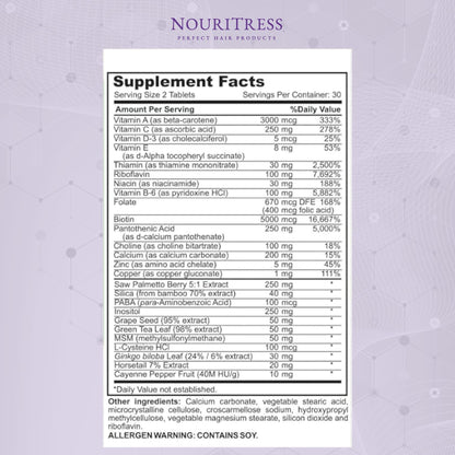 NouriTress Perfect Hair Vitamins Plus – 60 Tabs, DHT Blocker Formula, Salon-Strength