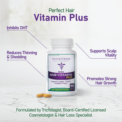 NouriTress Perfect Hair Vitamins Plus – 60 Tabs, DHT Blocker Formula, Salon-Strength
