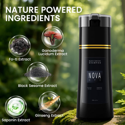 NOVA DYE Black Hair Dye Shampoo 3 in 1 | Natural Gray Coverage for Men & Women | Herbal Formula