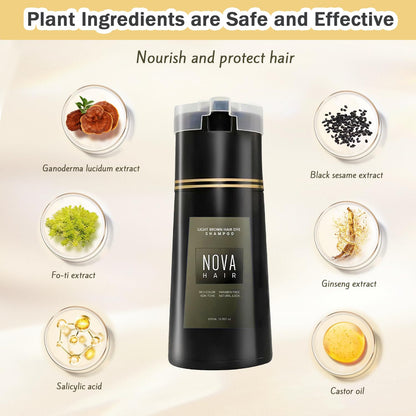 Nova Hair Dye Shampoo 3-in-1 – Instant Gray Coverage for Men & Women (200ml Light Brown)