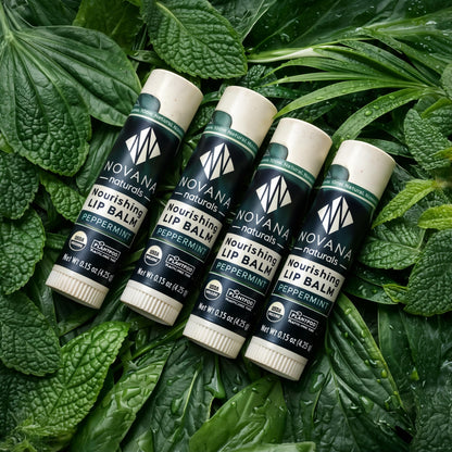 Novana Naturals Organic Nourishing Lip Balm – 4-Pack, Peppermint & Mango Butter