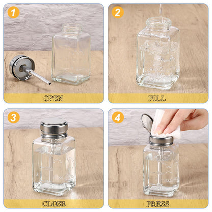 Noverlife 2-Pack 6oz Clear Glass Pump Dispenser Bottles – Refillable Nail Polish Remover Dispenser with Flip Top Cap