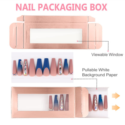 Noverlife 30Pcs Empty Nail Boxes with Rose Gold Pullable Display – For Press-On Nails