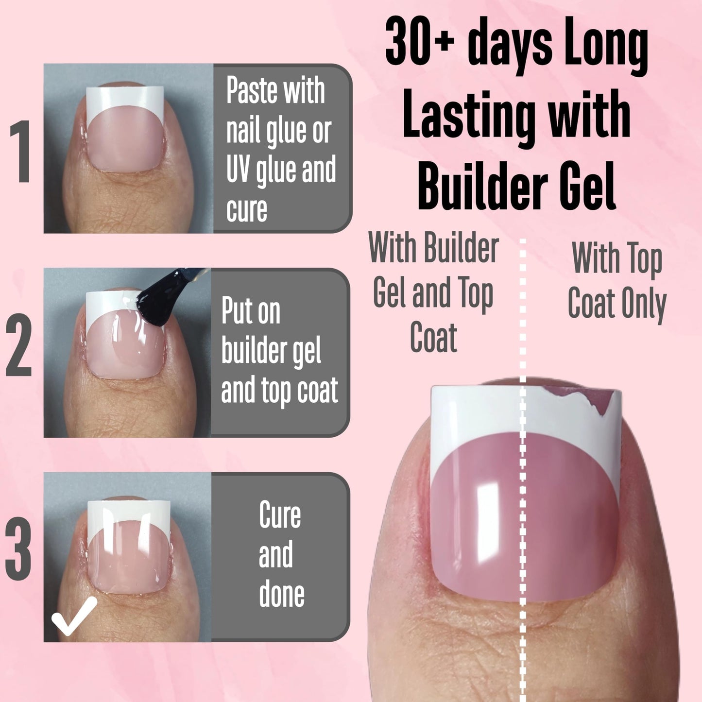 NOVO OVO French Tip Toe Nail Tips – Pre-Designed Soft Gel, Baby Pink, 240 pcs, 15 Sizes