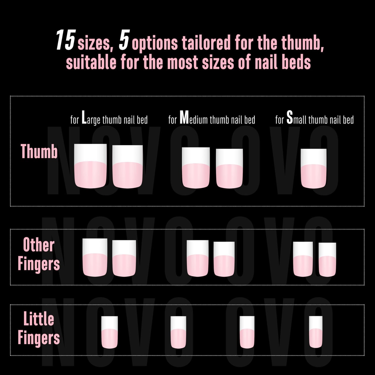 NOVO OVO Old School White French Tip Nails – Milky Pink, 240 pcs, 15 Sizes, Soft Gel Press-On Tips