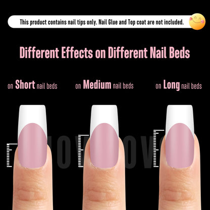 NOVO OVO White French Tip Nails – Berry Pink, Extra Thick Soft Gel, 240 pcs (15 Sizes)