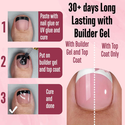 NOVO OVO Halloween Black French Tip Toe Nails Press On – Soft Gel Pedicure Kit