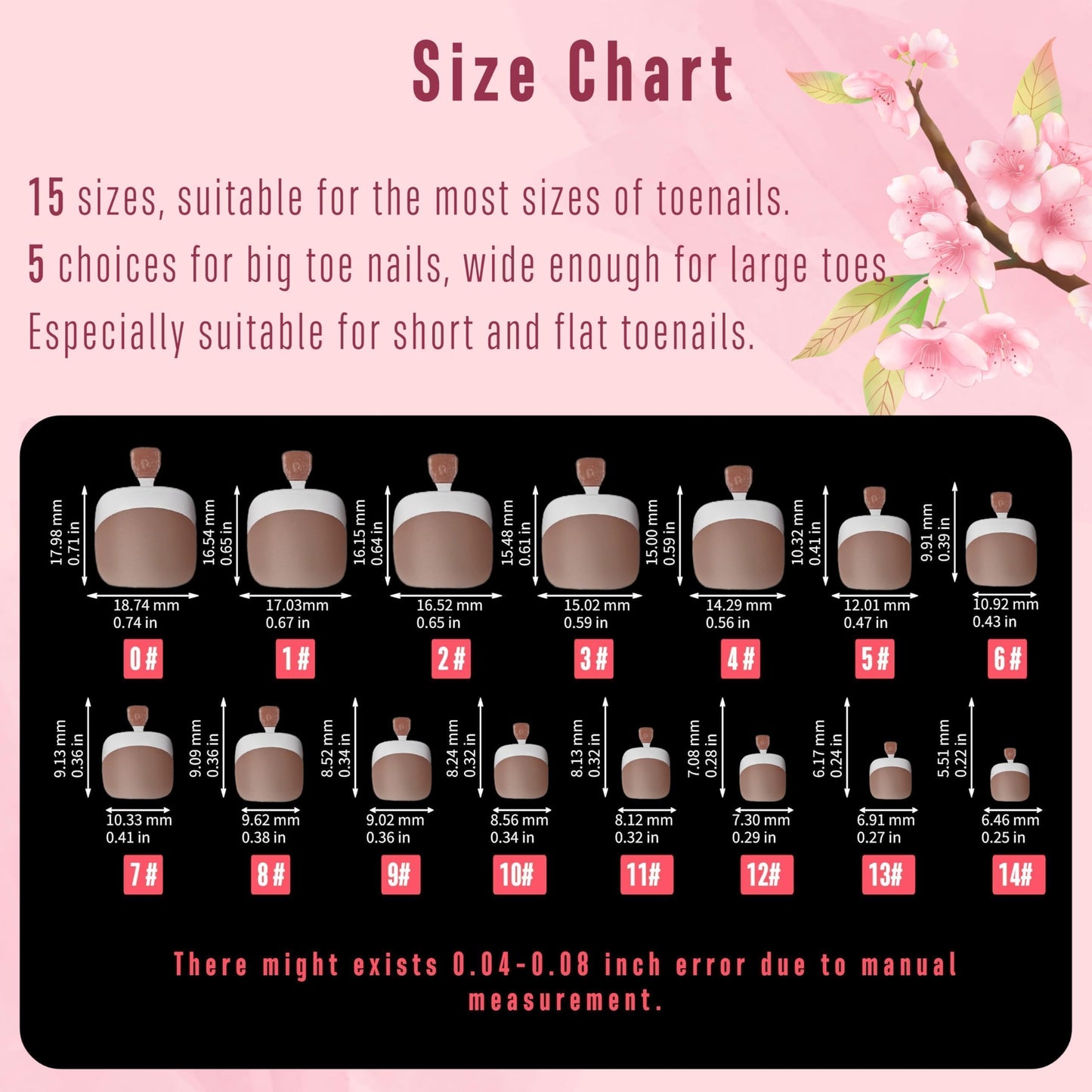 NOVO OVO Fake Toe Nail Tips – French Tip Soft Gel Pedicure Kit, 360Pcs, 15 Sizes, Matte Full Cover